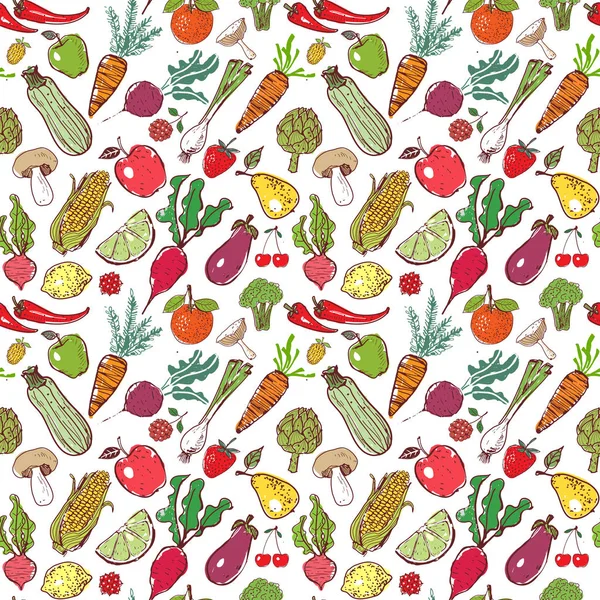 Doodle groenten en fruit — Stockvector