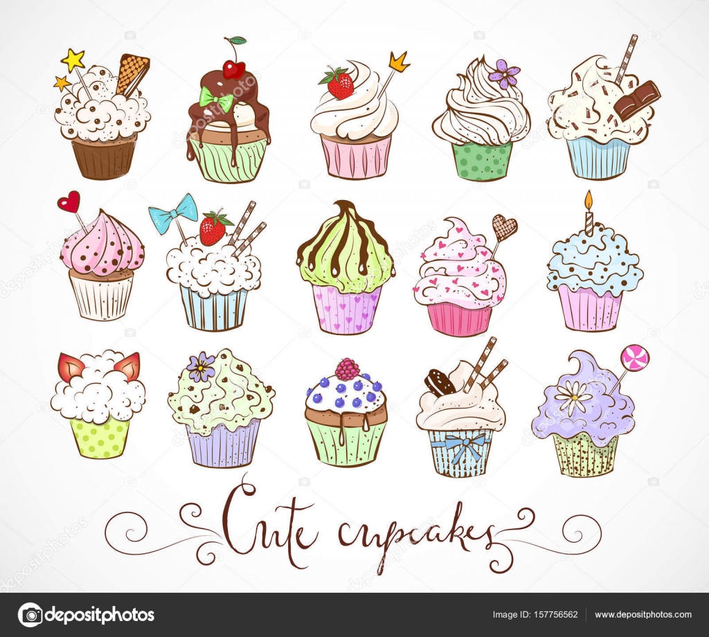 Sketches Of Cute Cupcakes Stock Vector Image By C Elinacious