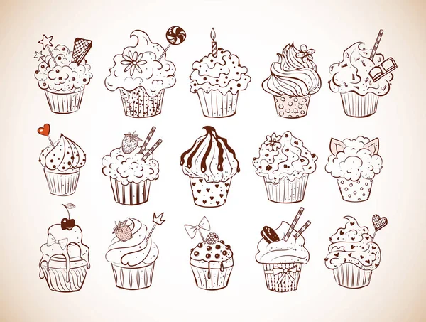 Aranyos Cupcakes vázlatok — Stock Vector