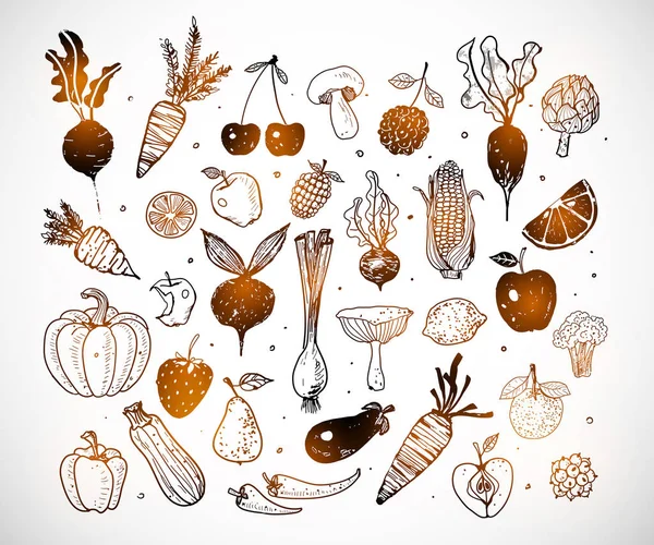Meyve ve sebze doodle — Stok Vektör