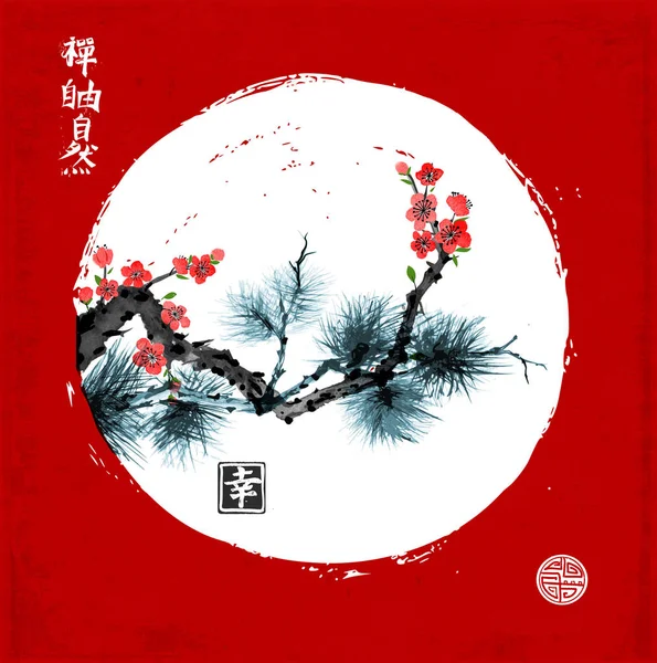 Branche de pin dans le style japonais — Image vectorielle