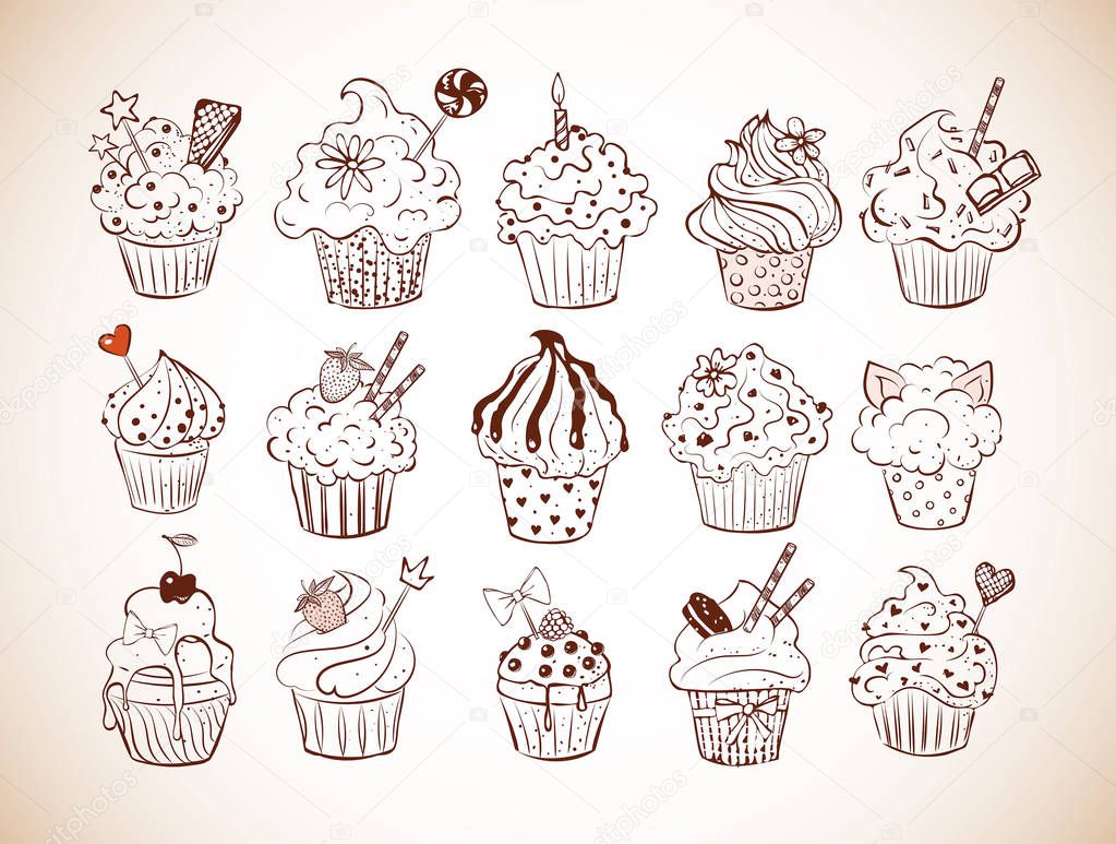 Sketches of cute cupcakes