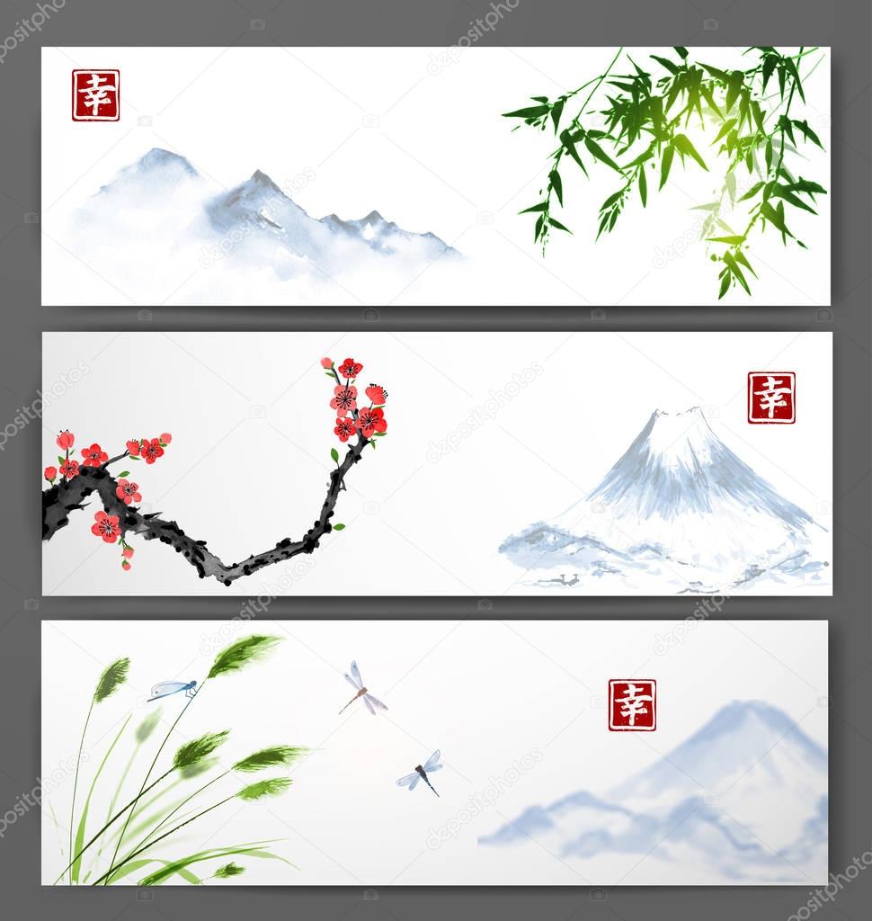 banners in Traditional Japanese ink painting 