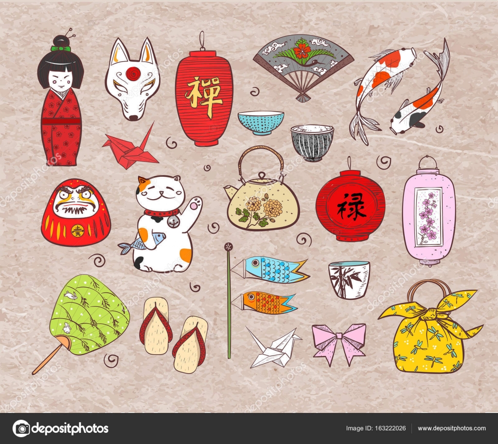 Objets japonais motif sans couture Vecteur par ©Elinacious 163222026