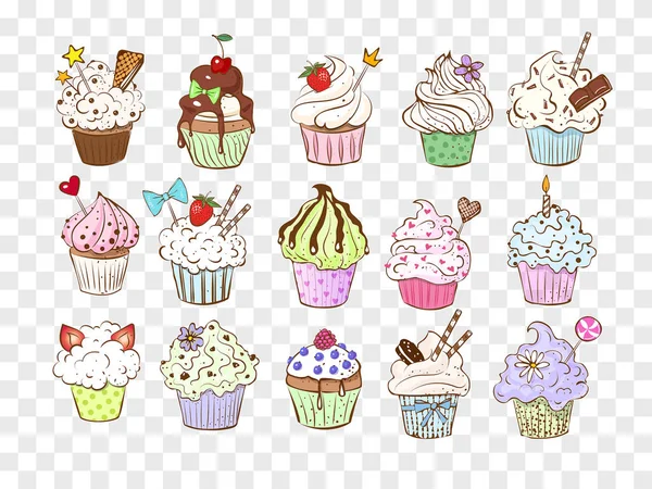 Bocetos de cupcakes lindos — Vector de stock