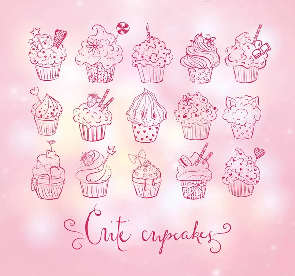 Bocetos de cupcakes lindos — Vector de stock