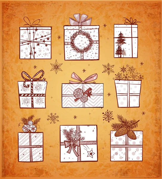 Ensemble de coffrets cadeaux de Noël — Image vectorielle