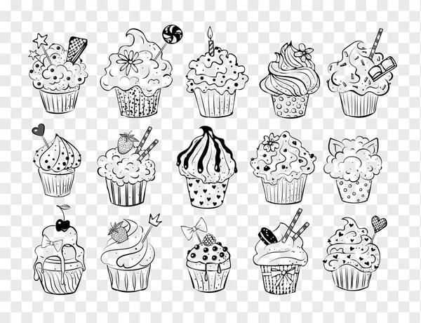 Conjunto de doodle cupcakes esboço —  Vetores de Stock