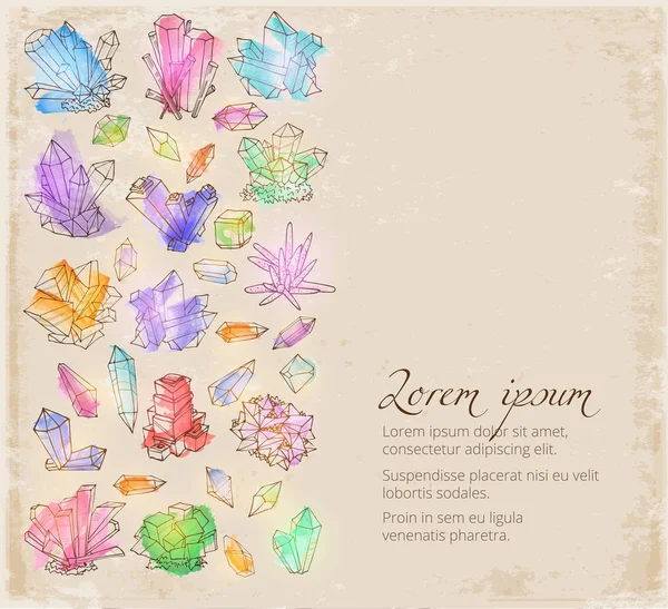 Färgade kristaller på vintage bakgrund — Stock vektor