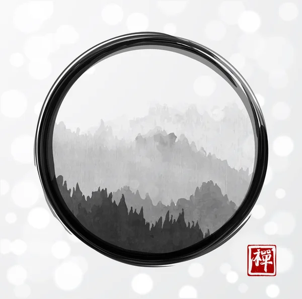 Mountains with forest trees in circle — Stock Vector