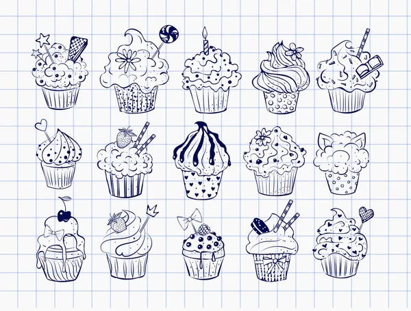 Doodle kroki cupcakes kümesi — Stok Vektör