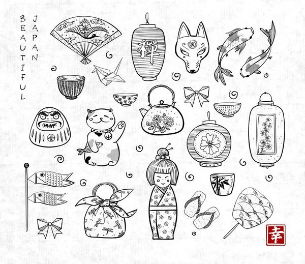 Japan doodle schets elementen — Stockvector
