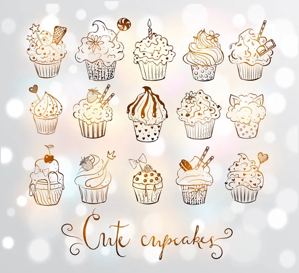 Ensemble de cupcakes croquis doodle — Image vectorielle