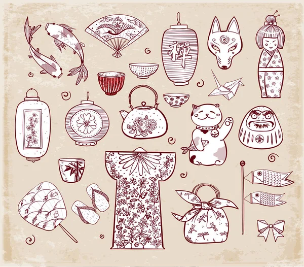 Bocetos de garabatos japoneses — Vector de stock