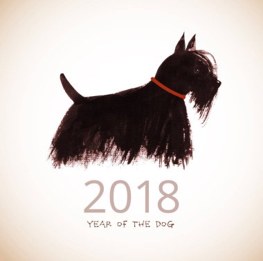 Yeni yıl tebrik kartı ile bir köpek 