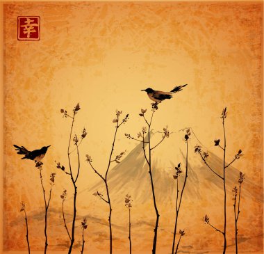 çiçekler üzerinde oturan kuşlar