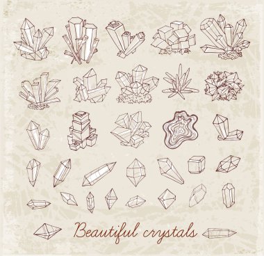 Pirinç kağıdı arka plan üzerinde parlak doodle kristalleri ile kartı