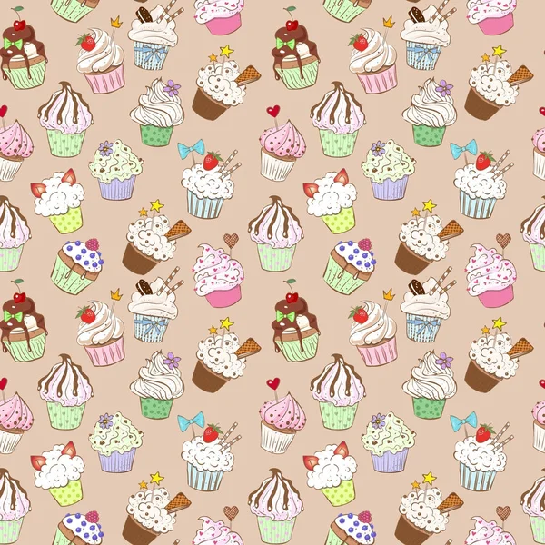 Fond Sans Couture Avec Croquis Cupcakes Doodle Sur Fond Vert — Image vectorielle