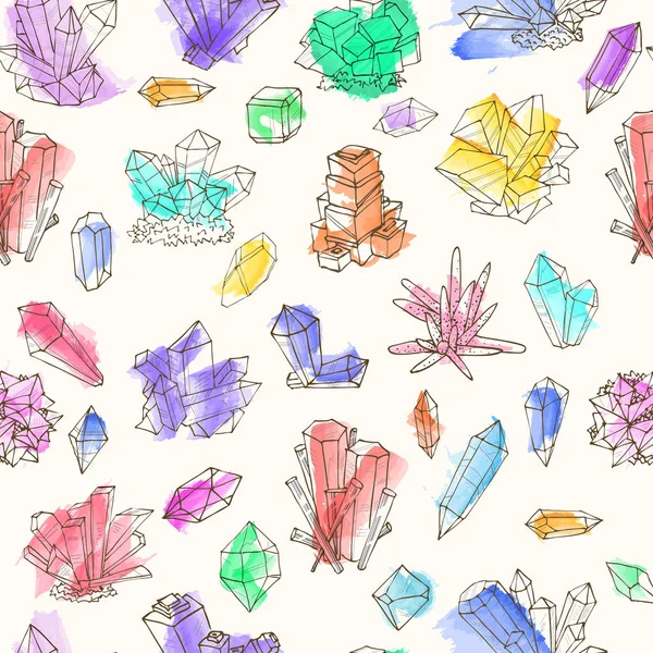 Fond Sans Couture Avec Des Cristaux Doodle Colorés Sur Fond — Image vectorielle