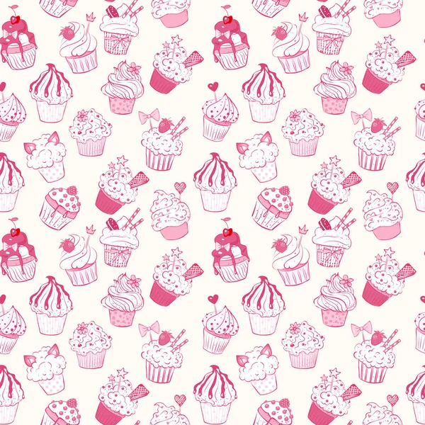 Fondo Sin Costuras Con Cupcakes Doodle Sketch Sobre Fondo Blanco — Archivo Imágenes Vectoriales