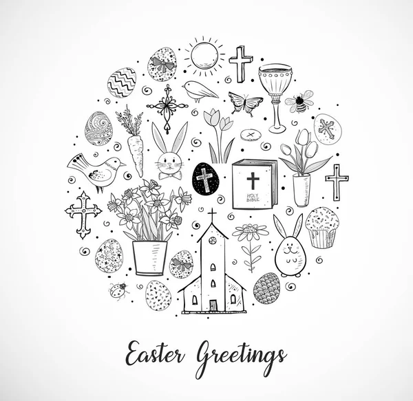 Greeting Card Easter Doodles White Background Vector Illustration — Stock Vector