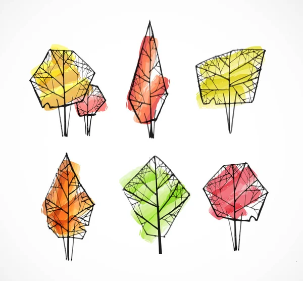 Набор Осенних Цветных Деревьев Белом Фоне Векторная Иллюстрация — стоковый вектор