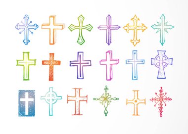 dizi doodle kroki haçlar, illüstrasyon vektör.