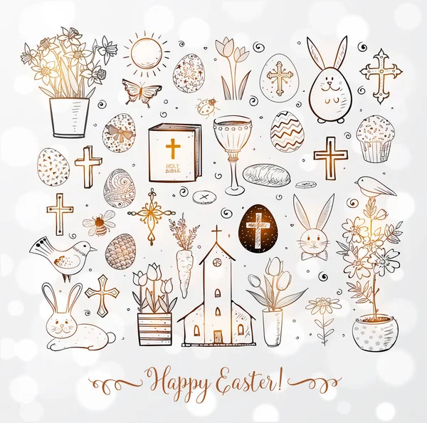 Greeting Card Color Easter Doodles Background Vector Illustration — Stock Vector