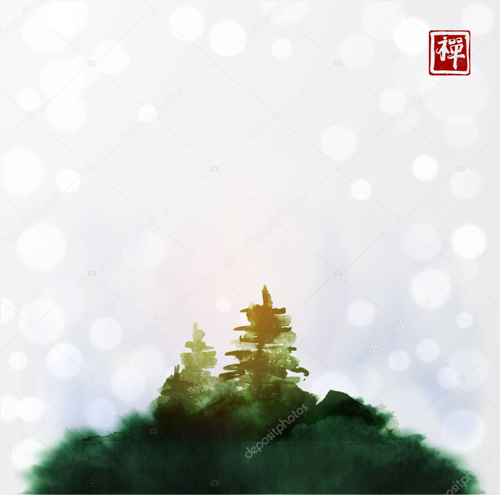 Trees in fog in japanese style