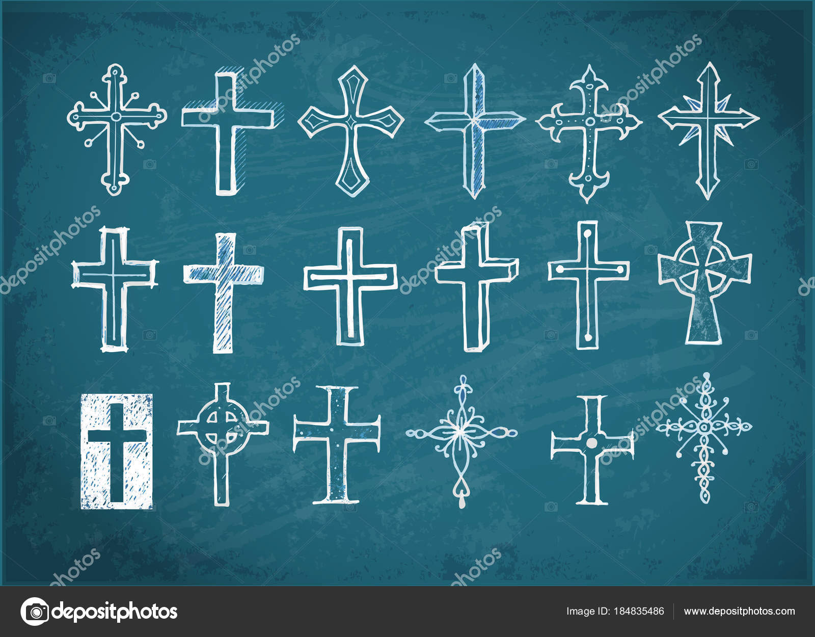 Set Crosses Different Styles Blue Background — Stock Vector