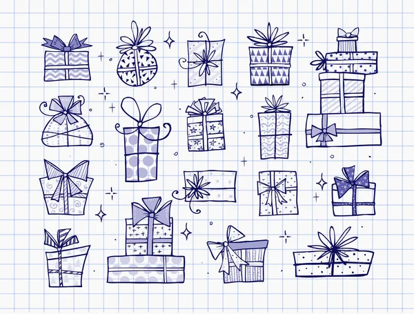 Подарункові Коробки Doodle Простому Мінімалістичному Стилі — стоковий вектор
