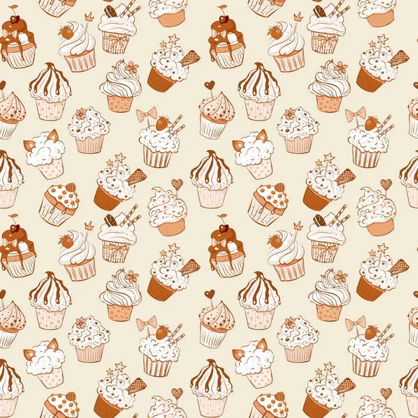 Fundo Sem Costura Com Doodle Cupcakes Esboço Estilo Vintage —  Vetores de Stock