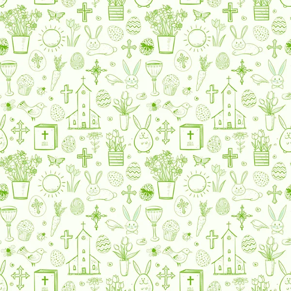 Χωρίς Ραφή Πρότυπο Πράσινο Πάσχα Doodle Σκίτσα Εικονογράφηση Διάνυσμα — Διανυσματικό Αρχείο