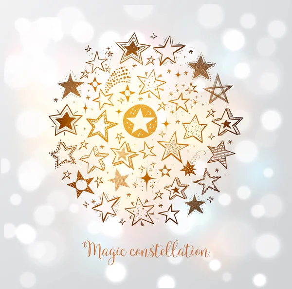 Card Doodle Sketch Stars Circle White Glowing Background — Stock Vector