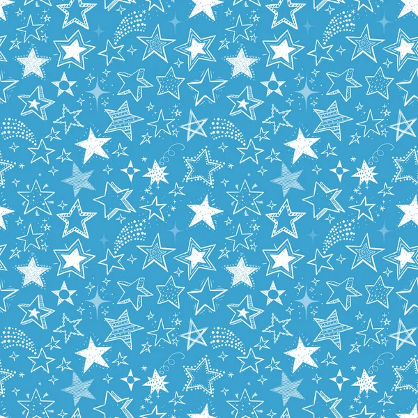 Fond Bleu Sans Couture Avec Étoiles Doodle — Image vectorielle