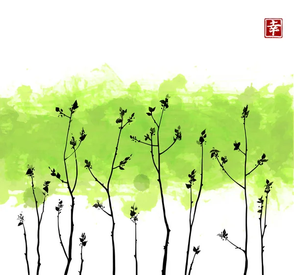 Uppsättning Gröna Doodle Skiss Träd Vit Bakgrund — Stock vektor
