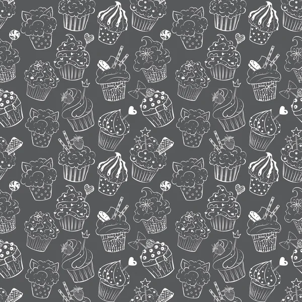 Patroon met doodle schets cupcakes — Stockvector