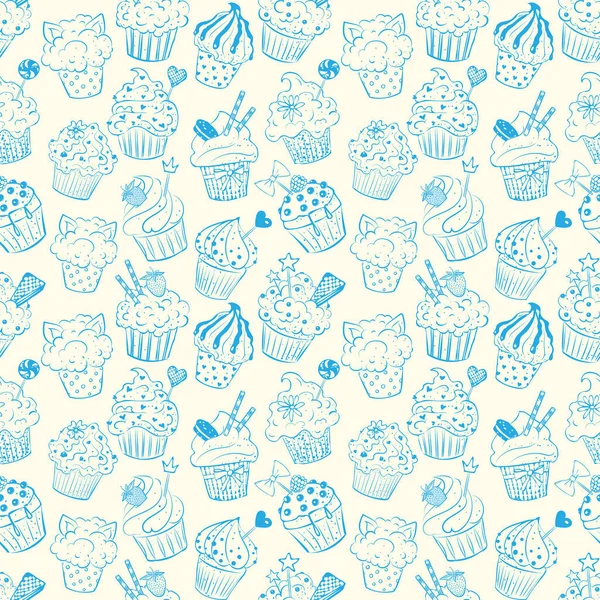 Muster mit Doodle-Skizze Cupcakes — Stockvektor