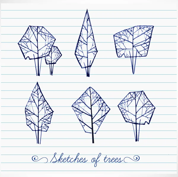 Conjunto de árboles de invierno doodle — Vector de stock