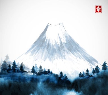 Siyah beyaz manzara suluboya ile hiyeroglif köşesindeki tarafından çizim