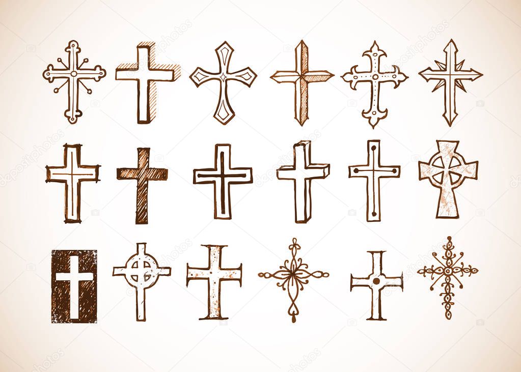Set of crosses in different styles on light background