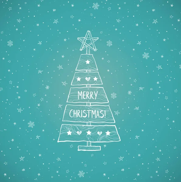 크리스마스 트리는 나무로 만들어 졌습니다 크리스마스 파란색 배경에 눈송이가 스타일의 — 스톡 벡터