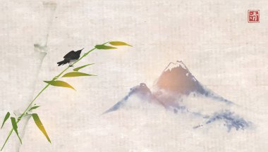 Kesilmiş ağaç dallarından yapılmış Noel ağacı ve küçük kuşlar oturur