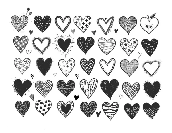 Set of hand drawn black doodle sketch hearts on white background — Stock Vector