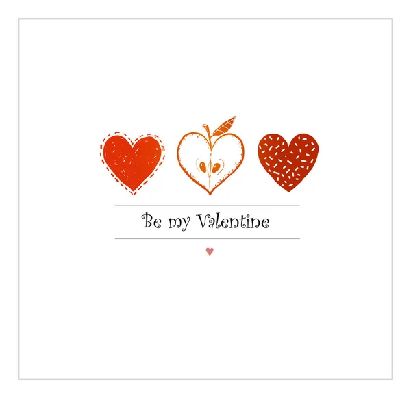 Valentinstag Grußkarte Mit Roten Doodle Herzen Auf Weißem Hintergrund — Stockvektor