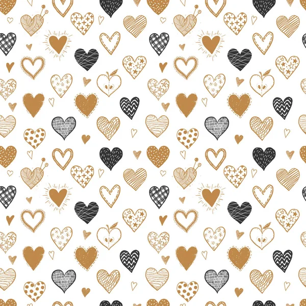 Fondo Sin Costuras Con Corazones Garabato Negro Dorado Puede Utilizar — Vector de stock