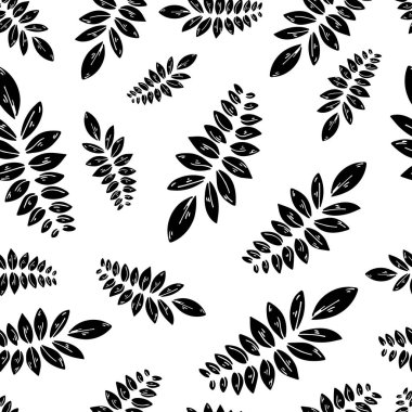 Seamless leaf pattern. Motifs scattered random. Seamless vector texture. Elegant template for fashion prints. Black leaves on a white background.Texture for textile, wrapping paper, cover, background, wallpaper.