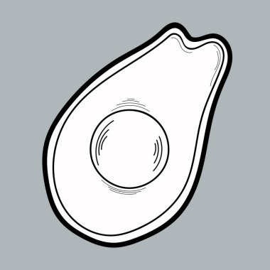   Gri arkaplanda vektör avokado simgesi. Organik vejetaryen ürün. Restoran menüsü, ambalaj, etiket, poster, baskı için kullanılabilir.
