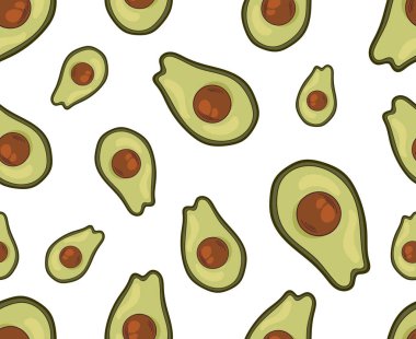   Beyaz arka planda avokadonun vektör çizimi. Tropikal yaz egzotik meyveleri. Avokado arka planı. Baskı, tekstil, posterler, duvar kağıtları, kartlar, baskılar ve web siteleri için kullanın.