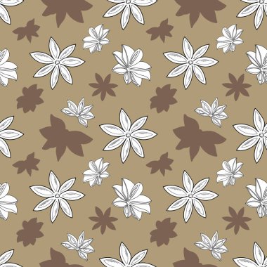 Vektör kusursuz desen. Yıldız anasonlu kusursuz desen. Şablonlar, tarifler, tebrik kartları, tekstil, mutfaklar, kafeler, web siteleri, duvar kağıtları, tekstil, tasarım ve baskı için iyi bir fikir.